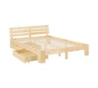 Homestyle4u Lit double 140x200 cm avec tiroir de lit Marron G
