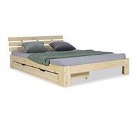 Homestyle4u Lit double 140x200 cm avec tiroir de lit Marron G