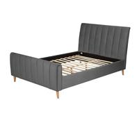 Lit Double 140x200 Cm Capitonn Sommier Lattes Gris Argent