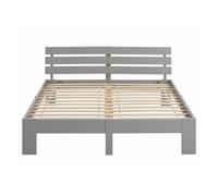 Homestyle4u Lit double Homesty4u 140x200 cm pin massif gris matelas et sommier à lattes