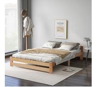 Lit Double 140x200 cm,Lit en Bois Massif Naturel avec Tête de Lit,Futon Scandinave Minimaliste pour Chambre Adulte,Sans Matelas
