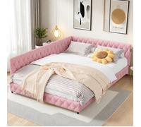 Lit double 140x200 cm - TANANT - Lit rembourré - LED 16 couleurs - Prise USB intégrée - Tissu rose