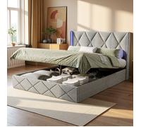 Lit Double 140x200 - Coffre Hydraulique - LED RGB - Rangement Max - Design Techno-Luxe Gris Glacé