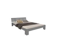 Homestyle4u Lit double Homesty4u 140x200 cm pin massif gris matelas et sommier à lattes