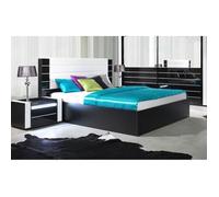 Lit double 160 cm avec option coffre LINA. Coloris noir et blanc brillant avec une finition en simili cuir. Sommier inclus 200 Noir