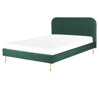 Lit Double 160 x 200 cm en Velours Vert Rembourrage Doux Pieds Dorés Elégant Fla