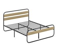 Lit double 160 x 200 cm - HOMCOM - cadre de lit en acier - style industriel - tête de lit et sommier inclus - aspect bois