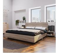 Lit double 160x200 cm avec 2 chevets, Lit adulte, Lit en bois avec 2 tables de nuit Chambre à coucher complète, Gris foncé