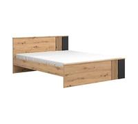 Lit double 160x200 cm - - lit avec lattes décoratives, coloris Chêne artisan/Noir - Longueur 206,5 x Profondeur 166 x Hauteur 85,5/44,5 cm - PEGANE -