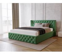 Lit double 160x200 cm Rolia, Chesterfield, Style Glamour - Lit Tapissé 160 x 200 avec Tiroir de Lit, Tête de Lit & Sommier - Tissu Velours Vert (Magic Velvet 2225)