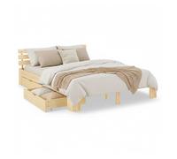 Lit double - 160x200 - Pin massif naturel - 2 tiroirs de rangement - Beige