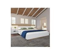 Lit double 160x200cm avec 2 tables de chevet LED et prise USB C y compris 2 tables de chevet Chambre complète--White+Oak