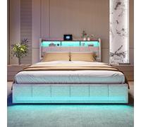 Lit double 180 x 200 cm avec matelas et sommier à lattes, lit à sommier tapissier 140 x 200 cm, lit double rembourré 160 x 200 cm avec espace de rangement, lits avec 4 tiroirs, LED et 2 USB, 1 type C
