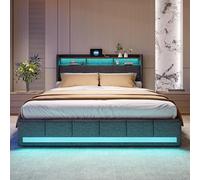 Lit double 180 x 200 cm avec matelas et sommier à lattes, lit à sommier tapissier 140 x 200 cm, lit double rembourré 160 x 200 cm avec espace de rangement, lits avec 4 tiroirs, LED et 2 USB, 1 type C