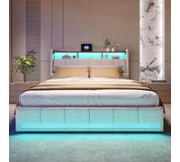 Lit double 180 x 200 cm avec matelas et sommier à lattes, lit à sommier tapissier 140 x 200 cm, lit double rembourré 160 x 200 cm avec espace de rangement, lit avec 4 tiroirs, LED et 2 USB, 1 type C