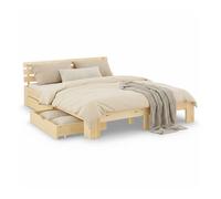 Lit double - 180 x 200 cm - Pin massif naturel - 2 tiroirs de rangement - Style scandinave