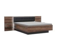 Lit double 180 x 200 décor chêne foncé et noir avec LED - RIVIERA Meubletmoi