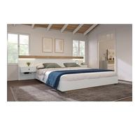 Lit double 180x200 cm EVRYAE - avec 2 tables de chevet LED, USB et USB-C, sans matelas - Bois blanc et chêne Sonoma