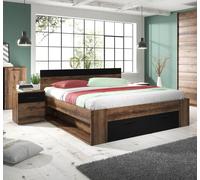 Lit Double 180X200Cm Inclus 2 Tables De Nuit Monastère Chêne Noir