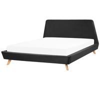 Lit Double à Lattes 180 x 200 cm en Velours Noir Tête Lit Trapèze Minimaliste Vi
