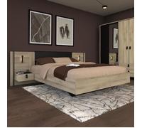 Lit double adulte avec 2 chevets - KIERAN - 140 x 190/200 cm - Chêne/Noir - PARISOT