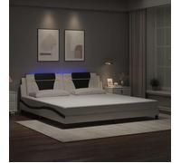 Lit Double Adulte Cadre de lit avec LED - SOLOMON - blanc et noir 200x200 cm JILL'S 55744