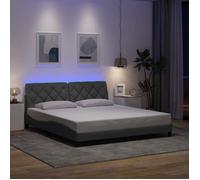Lit Double Adulte Cadre de lit avec LED - SOLOMON - gris clair 180x200 cm 100 % polyester tissu JILL'S 20263