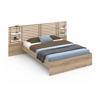 IDMARKET Lit double AMALIA, tête de lit, étagères suspendues, sommier 140 x 190 cm hêtre et blanc