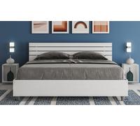 Lit double Ankel avec tête de lit en mélamine : Avec tête de lit droite / Avec sommier avec rangement / Noyer