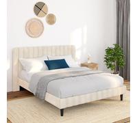 Lit Double Annie Avec Tête De Lit Et Sommier 140 X 190 Cm Velours Beige Beige