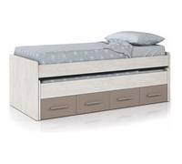 Lit double avec 2 tiroirs coloris Blanc Alpes - Basalte en mélamine - Dim : 69 x 198 x 96 cm