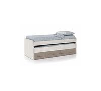 Lit double avec 2 tiroirs coloris Blanc Alpes / Basalte en melamine - Dim : 69 x 198 x 96 cm --