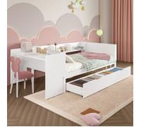 Lit double avec bureau intégré - PAGE Living - 90 x 200 cm - 2 tiroirs cachés - 3 étagères