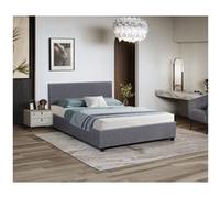 Habitat et Jardin - Lit Double Carla en Simili Gris avec Coffre Rangements 180 x 200 cm | Cadre de Lit 2 Places Design | Sommier à Lattes et Tête de Lit Inclus