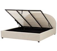 Lit Double avec Coffre en Tissu Beige 180 x 200 cm Tête de Lit Ronde Vaucluse