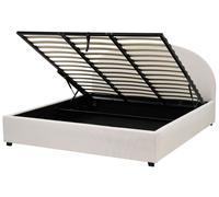 Lit Double avec Coffre en Tissu Beige Clair 180 x 200 cm Tête de Lit Ronde Vaucluse