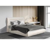 Lit double avec coffre en velours "Chamonix" - 140 x 190 cm - Beige