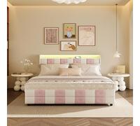 Lit Double avec Rangement 140 x 190, LED USB Lit Capitonné, Lits Coffre Velours Tiroir 4 Concept Moderne Fonctions Sommeil, Rangement, Recharge et D'éclairage sans Matelas (Matelas Non Inclus)