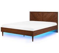 Lit Double avec Sommier à Lattes et Lumières LED 180 x 200 cm Bois Foncé Mialet