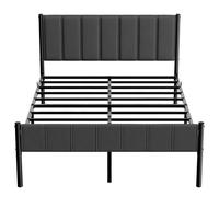 Lit Double avec Structure en Acier, 140 x 190 cm, Chambre, Tête de Lit Capitonnée, Montage Rapide, Gris