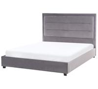 Lit Double avec Tête de Lit 140 x 200 cm Velours Rembourré Gris Foncé Rouen