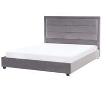 Lit Double avec Tête de Lit 160 x 200 cm Velours Rembourré Gris Foncé Rouen