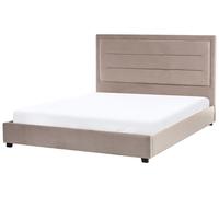 Lit Double avec Tête de Lit 160 x 200 cm Velours Rembourré Taupe Rouen