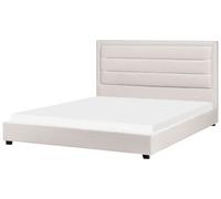 Lit Double avec Tête de Lit 180 x 200 cm Tissu Rembourré Beige Clair Rouen