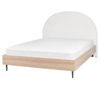 Lit Double avec Tête Rembourrée 160 x 200 cm en Tissu Blanc et Beige Millay