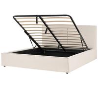 Lit Double Beige en Polyester et Bois de Pin Coffre sous Sommier 180x200 cm Mois