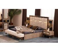 Lit double Beige Tissu Tables de nuit Set 3pcs Lit Nouveau