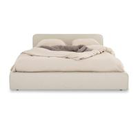 Lit Double BELARTI 140x190 cm, Revêtement en Tissu, Lit Style Moderne pour 2 Personnes, Cadre de lit en Bois avec sommier Inclus, Blanc crème