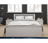 Lit Double Boston Futon 160x200cm Blanc Avec Têtière Rembourrée