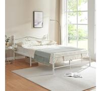 Lit Double Cadre de Lit Double en Métal Acier Revêtu par Poudre Fritté Blanc 208cm x 146cm x 84cm